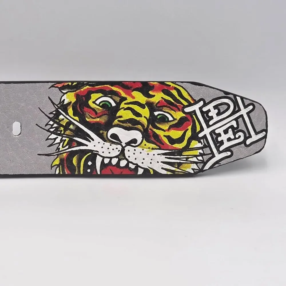 Ed Hardy Love kills Slowly Men's Size 36 Belt Black Gray Studded Graphic New